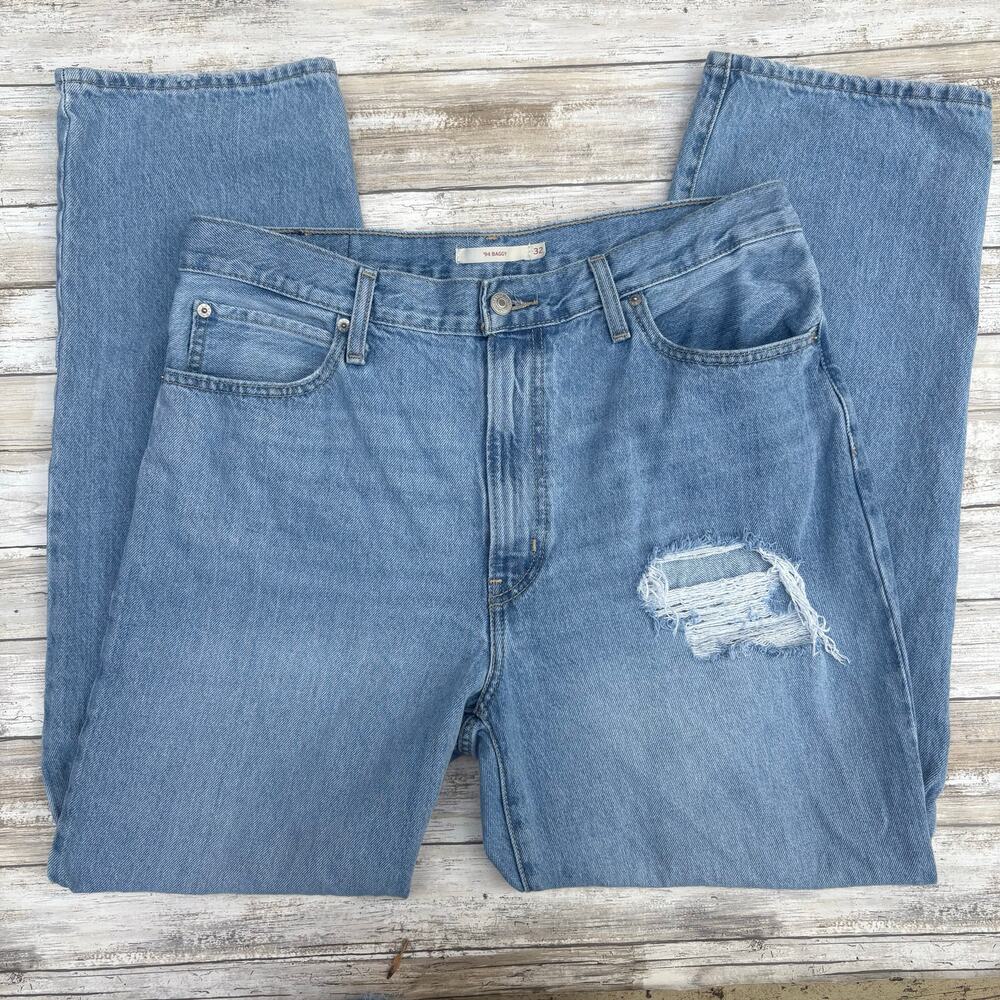 Levi’s 94’ Baggy Jeans Sz 32 Blue Wide Leg Distressed High Rise Grunge Skater - Picture 6 of 11